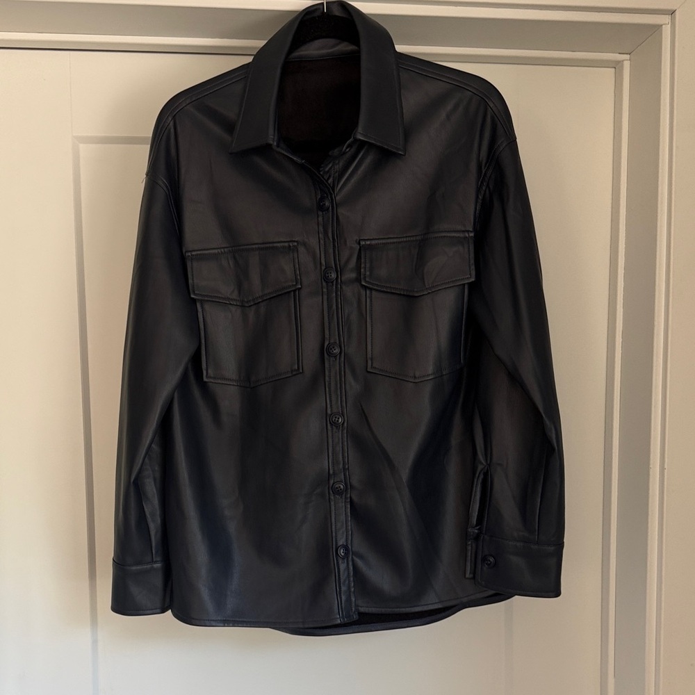 Navy Vegan Leather Shacket